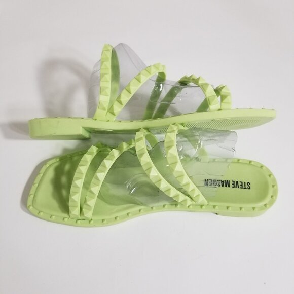 Steve Madden Skyler 6 Neon Green Stud Slide Flat Sandal Waterproof Travel Beach - Picture 2 of 9